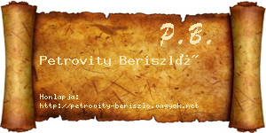 Petrovity Beriszló névjegykártya